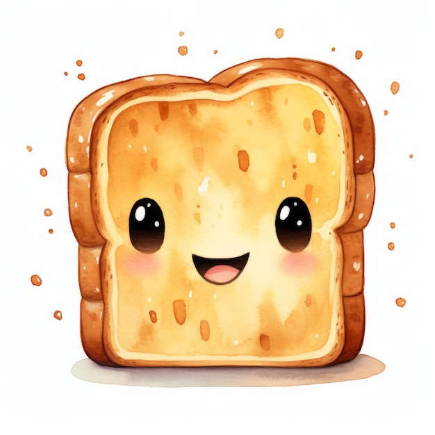 Illustration d'un personnage de pain grillé souriant sur fond blanc