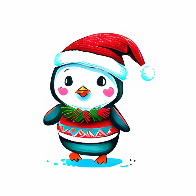 Illustration de personnage de pingouin avec un chapeau de Père Noël rouge