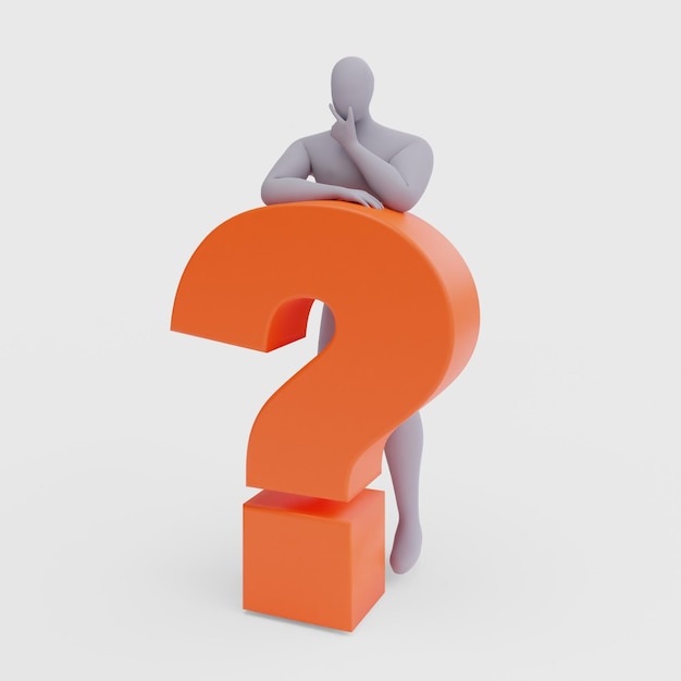 Illustration d'une personne confuse avec un gros point d'interrogation Rendu 3d du personnage humain