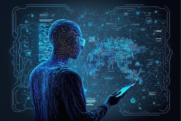 illustration d'une personne dans la technologie de connexion au réseau internet big data multivers AI générative
