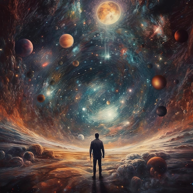 illustration d'une personne regardant l'univers