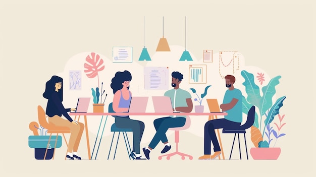 Illustration de personnes dessinées à la main travaillant ensemble