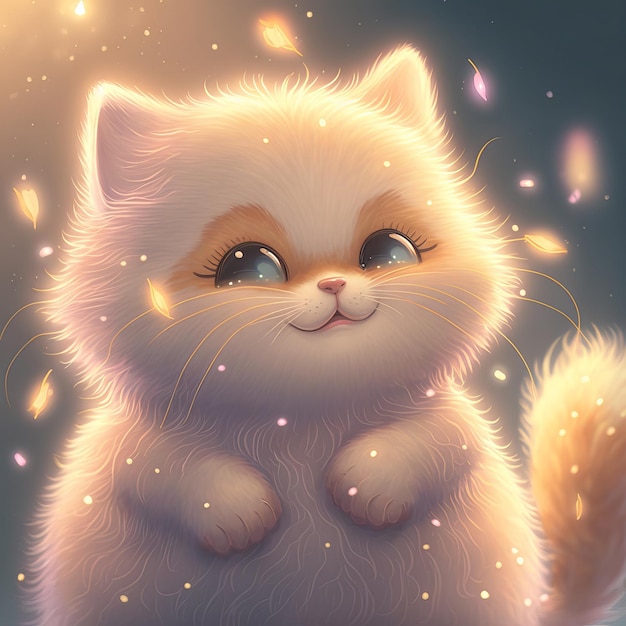 Illustration petit chaton est assis avec des fleurs conte de fées de style enfant Generative AIxA