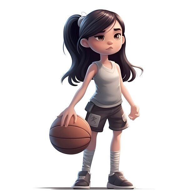 Photo illustration d'une petite fille avec un basket sur un fond blanc