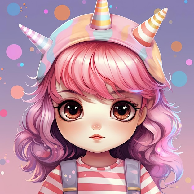 Photo une illustration d'une petite fille dans une tenue de licorne dans le style de l'art pop kawaii