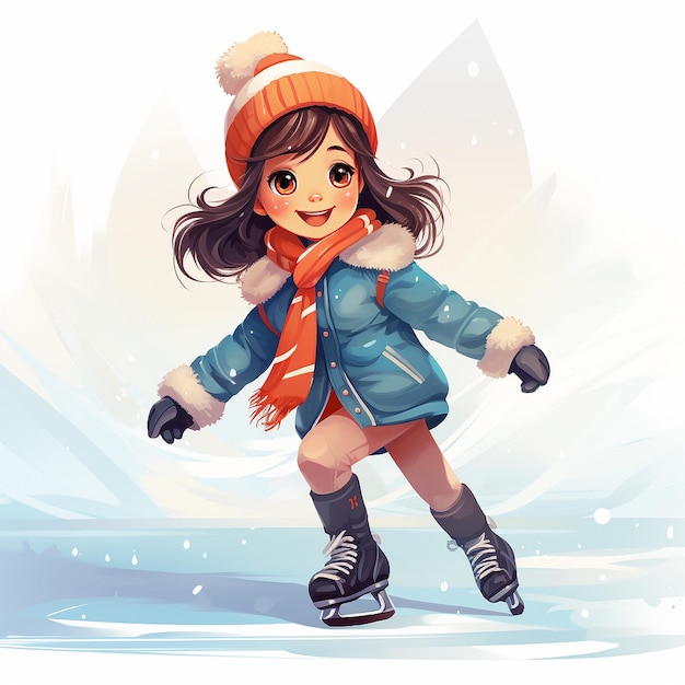 illustration d'une petite fille sur patin à glace à fond blanc