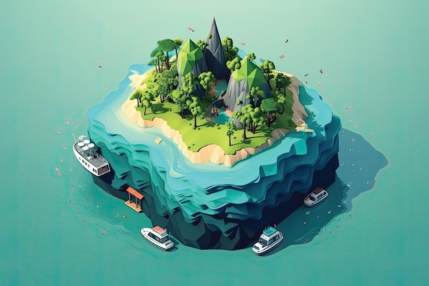 Illustration d'une petite île dans l'océan rendu 3d