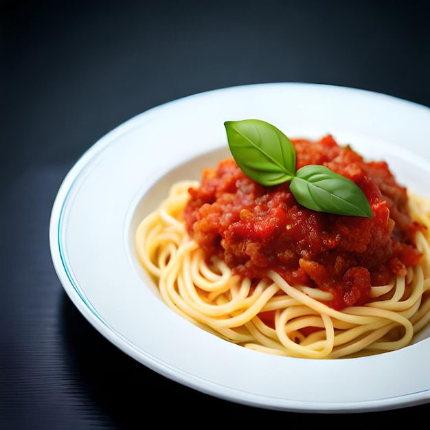 Illustration photo générée par ai d'un angle élevé de spaghettis appétissants avec sauce nudus et vert