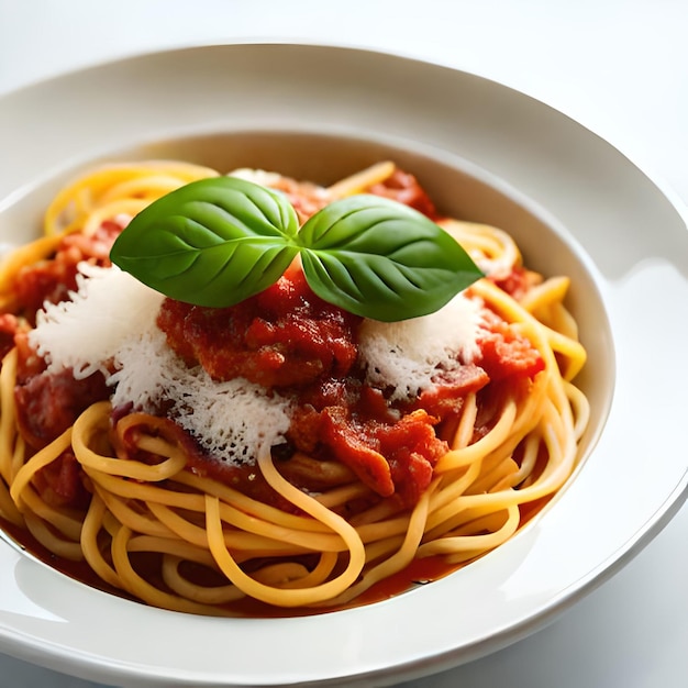 Illustration photo générée par ai d'un angle élevé de spaghettis appétissants avec sauce nudus et vert