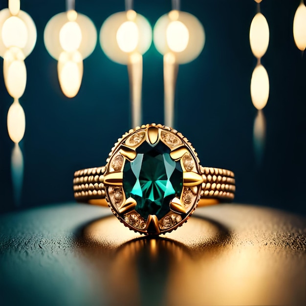 Illustration photo générée par ai d'une bague de bijoux en or de pierres précieuses colorées avec des éléments ornementaux sur