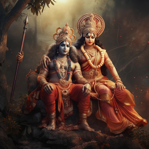 illustration d'une photo haute résolution 4k de Lord Ram assis avec Sita