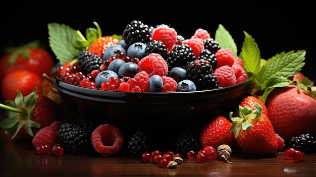 Illustration photo d'un mélange de fruits et de baies sains bio éco
