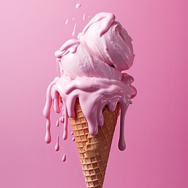 illustration d'une photo verticale de glace rose fondue sur un fond coloré