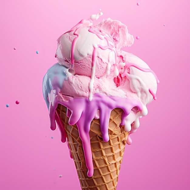 illustration d'une photo verticale de glace rose fondue sur un fond coloré