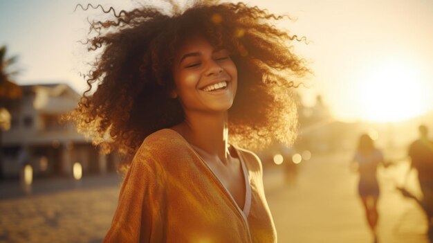 Illustration photoréaliste d'une adolescente noire aux cheveux bouclés bruns