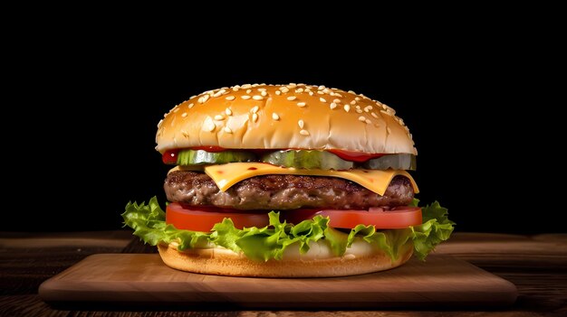 Illustration photoréaliste d'un burger maison ai génératif