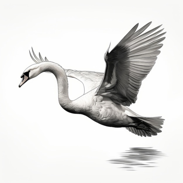 Illustration photoréaliste de cygne volant noir et blanc