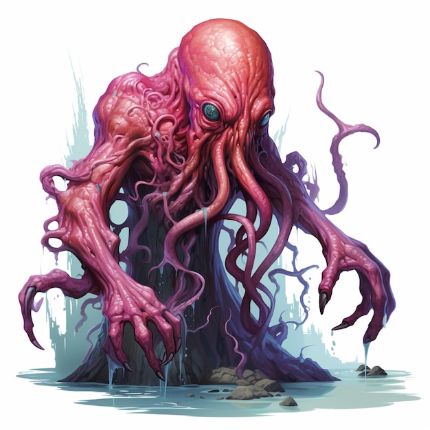 illustration d'une pieuvre géante avec des tentacules et une grosse tête ai générative