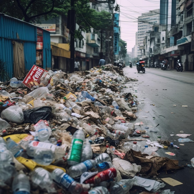 Illustration d'une pile d'ordures dans les rues de la ville