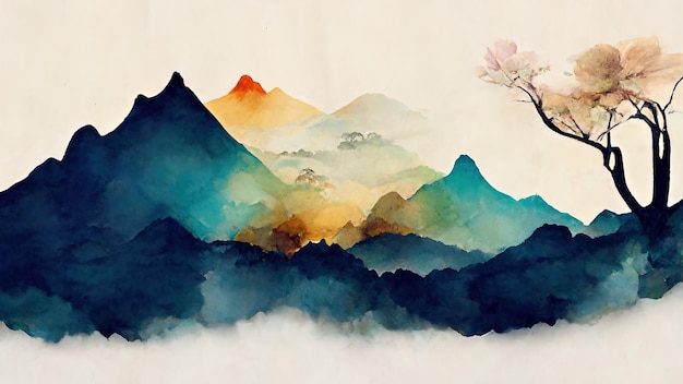 Illustration avec un pinceau aquarelle Montagne minimaliste rendu 3d Illustration raster