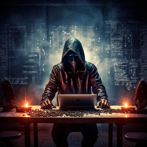 illustration de pirate informatique effrayant piratage vol de technologie de cybersécurité