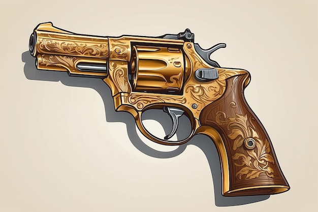 illustration de pistolet dessinée à la main avec un regard doré pour les concepteurs