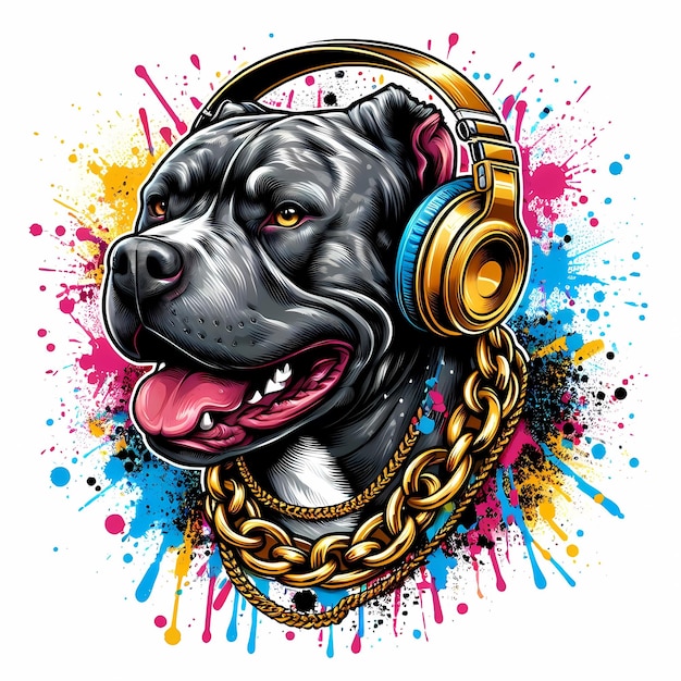 illustration d'un pitbull avec le fond est une éclaboussure de peinture