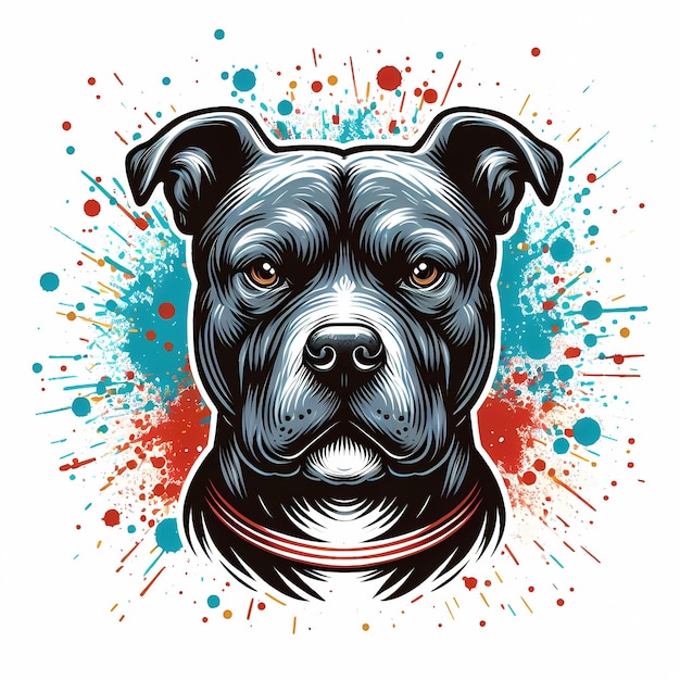 illustration d'un pitbull avec le fond est une éclaboussure de peinture