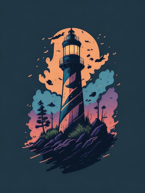 Illustration d'un pittoresque phare perché au sommet d'une majestueuse montagne