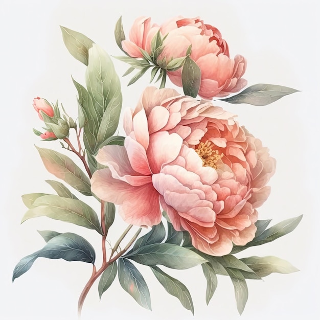 Illustration de pivoines aquarelle Faire-part de mariage Impression d'art botanique