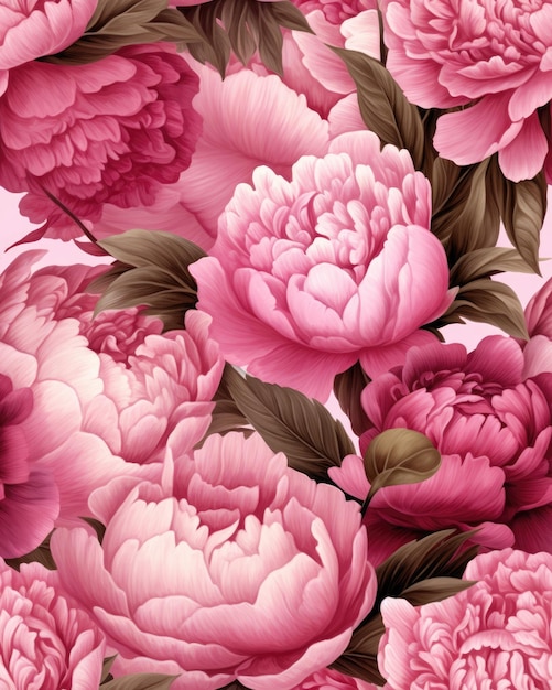 Illustration de pivoines modèle numérique sans couture pour les tissus textiles emballage de souvenirs généré par l'IA