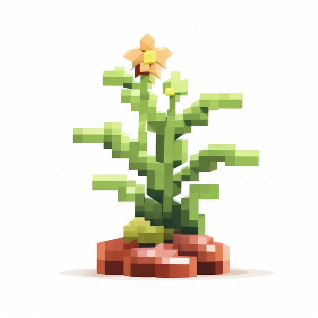 Photo illustration de pixel de plante à 8 bits style de sculpture polychrome avec des matériaux communs