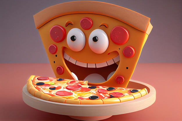 Illustration de pizza mignonne souriant