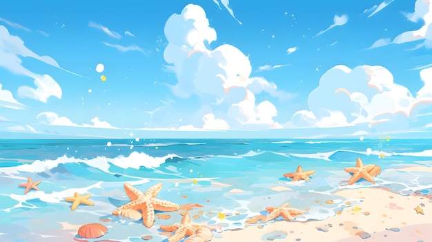 Illustration de plage ensoleillée fond papier peint océan mer