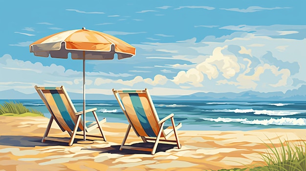 Illustration de plage d'été avec des parapluies de chaise solaire