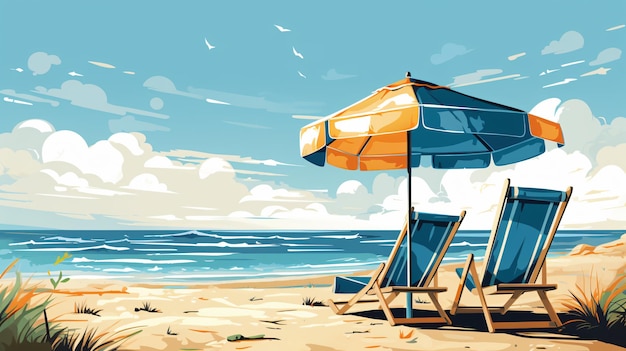Illustration de plage d'été avec des parapluies de chaise solaire