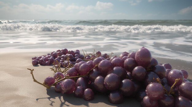 Illustration de plage avec une IA générative de raisin vibrante