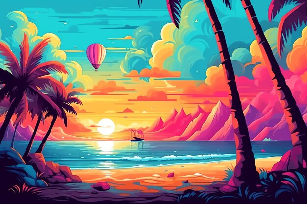 Illustration de plage tropicale photo avec des couleurs vibrantes générées par ai