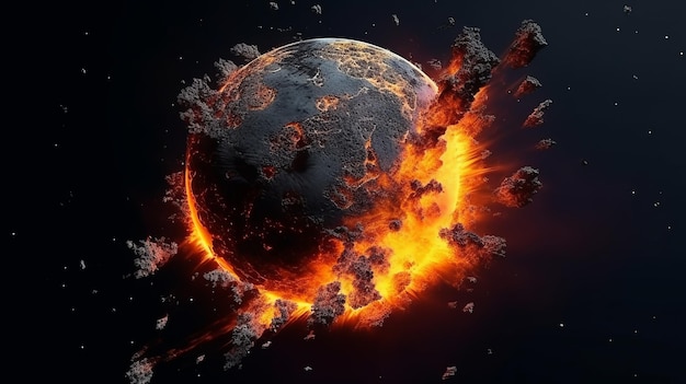 Illustration d'une planète ardente émettant des flammes et de la chaleur