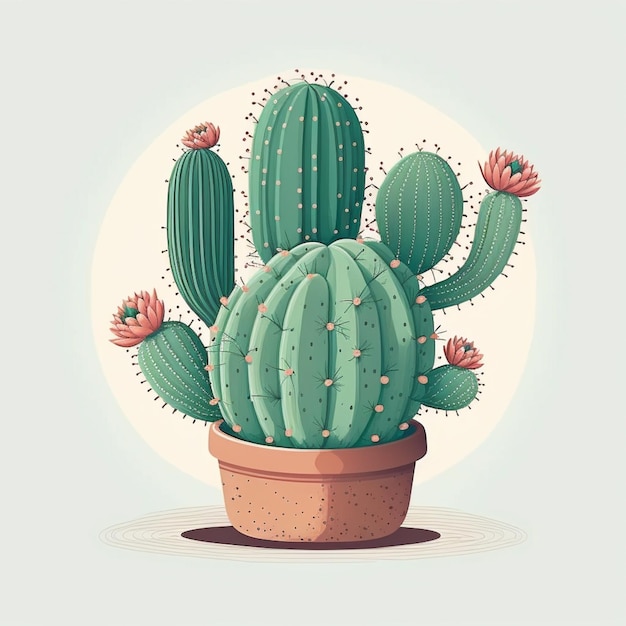 Photo illustration d'une plante de cactus dans un pot avec des fleurs roses générative ai