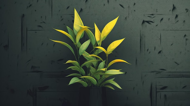 Une illustration d'une plante près d'un mur sombre