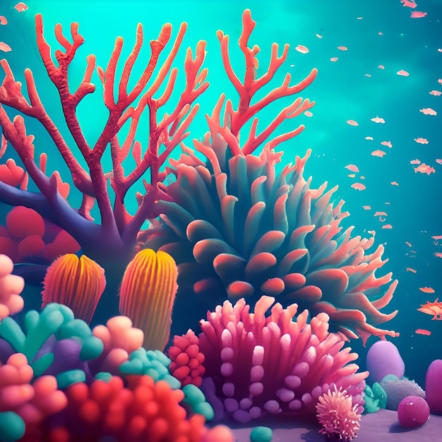 Photo illustration de plantes marines du monde tropical sous-marin avec un récif corallien en arrière-plan