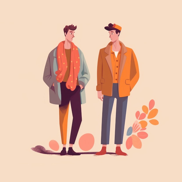 Illustration plate design graphique organique pride day couple gay dans le concept de l'amour