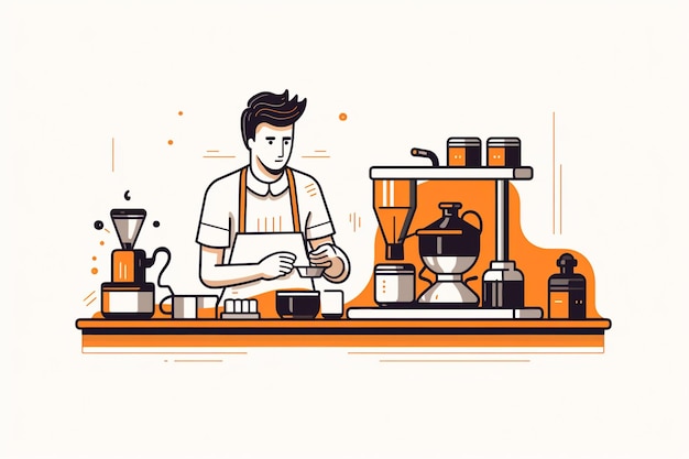 Illustration plate du barista masculin