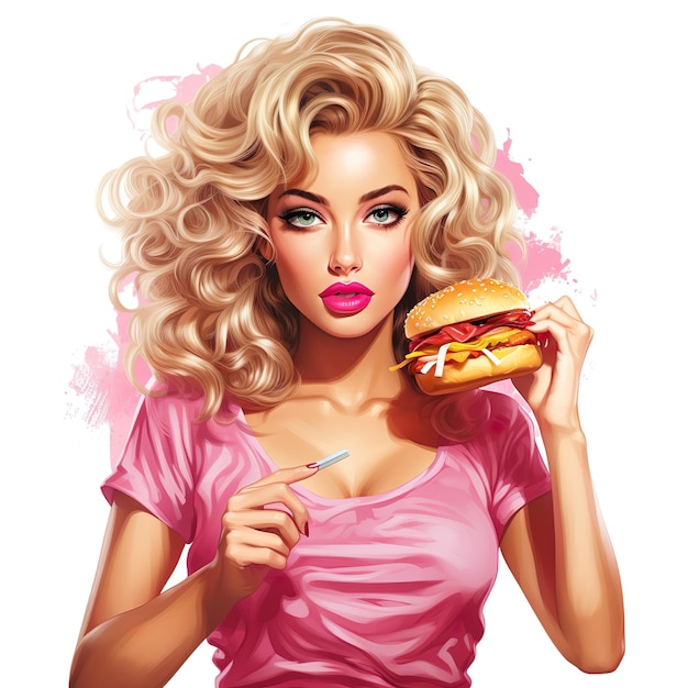 illustration plate d'une femme avec un hamburger génératif ai