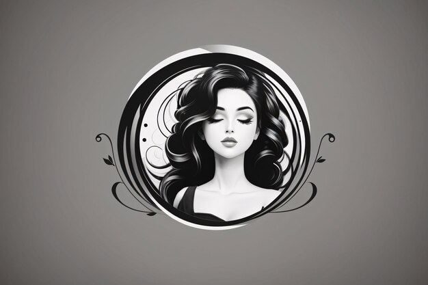 Photo illustration plate de femme noire et blanche dans un cercle portrait de logo avec élément botanique de fleur