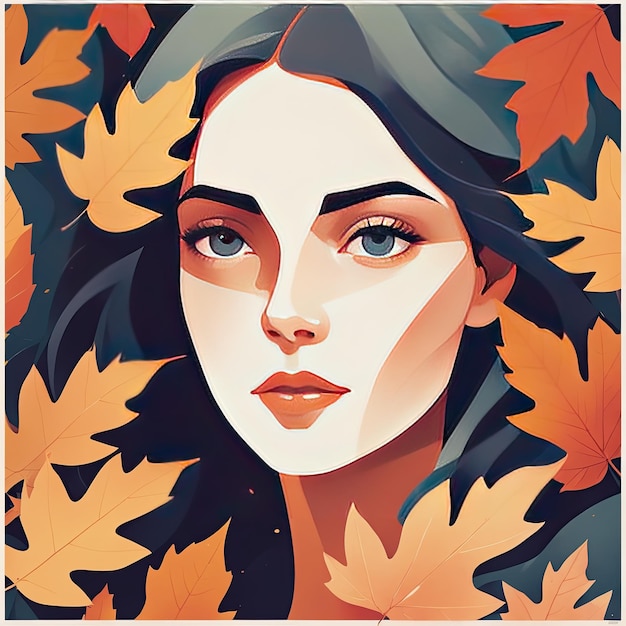 illustration plate fille entourée de feuilles d'automne vecteur graphique