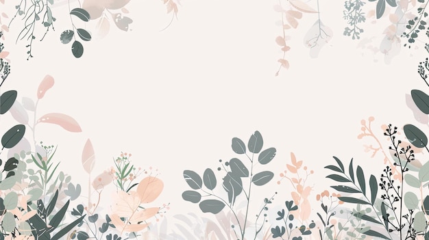 Illustration plate simple de fond botanique en couleurs pastel délicates avec de l'espace pour le texte pour