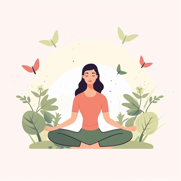 Une illustration plate de style Clipart Vector d'une femme en méditation