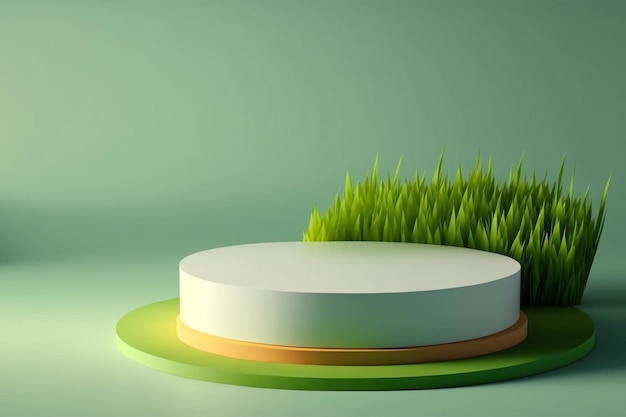 Illustration de podium de cercle minimal 3d avec de l'herbe verte pour le fond du produit